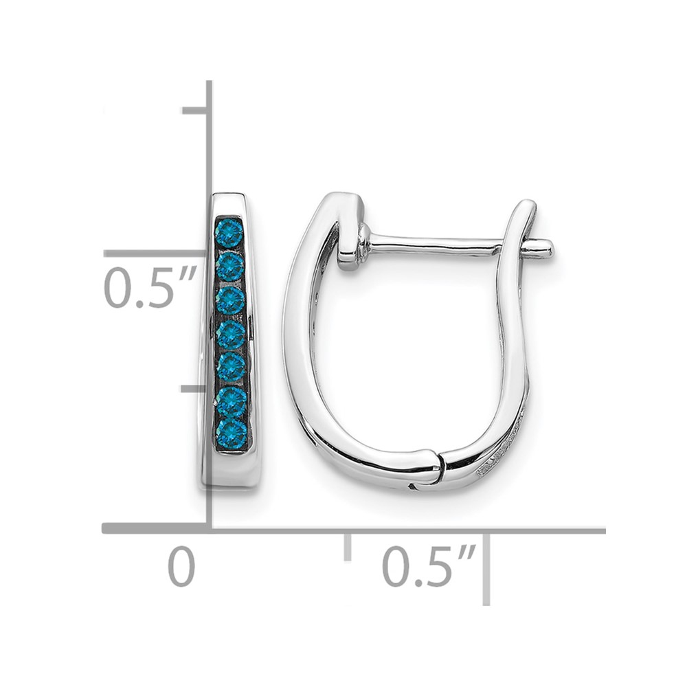14k White Gold Blue Diamond 3mm Hinged Hoop Earrings (EM5415-BD-016-WA)