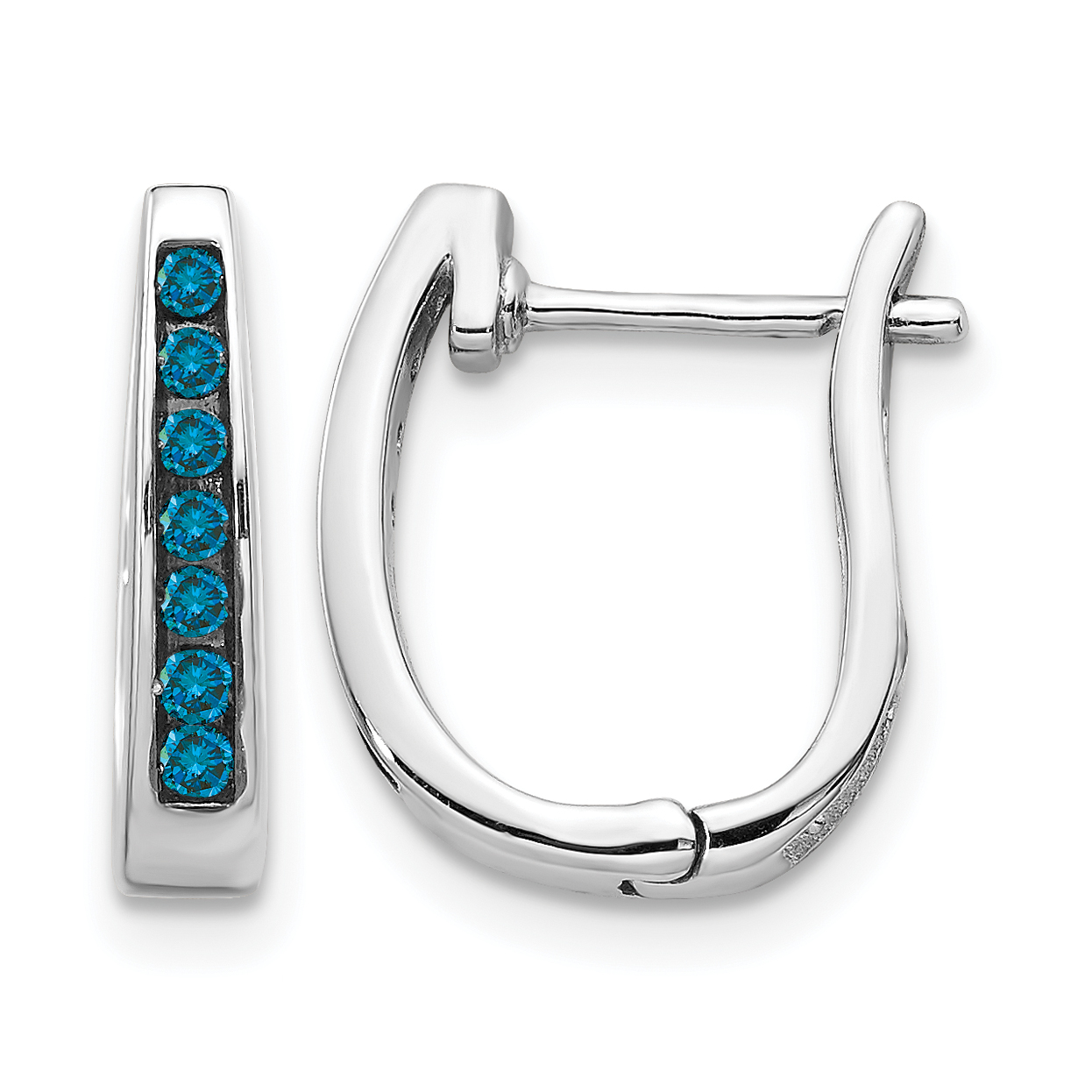 14k White Gold Blue Diamond 3mm Hinged Hoop Earrings (EM5415-BD-016-WA)