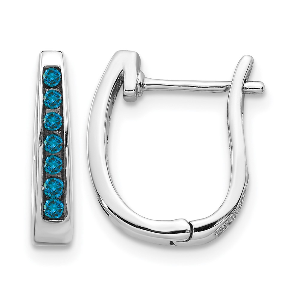 14k White Gold Blue Diamond 3mm Hinged Hoop Earrings (EM5415-BD-016-WA)