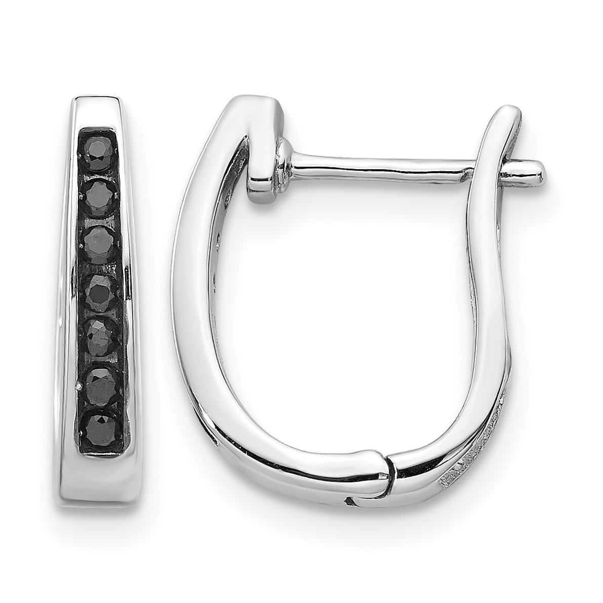 14k White Gold Black Diamond 3mm Hinged Hoop Earrings (EM5415-BK-016-WA)
