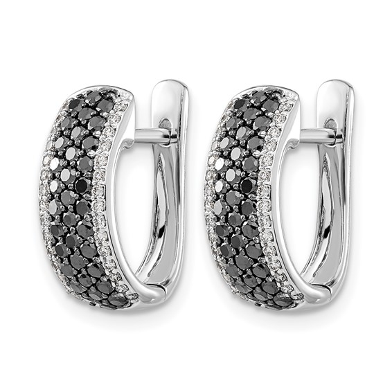 14k White Gold 1 carat Black/White Diamond Pave Hinged Hoop Earrings