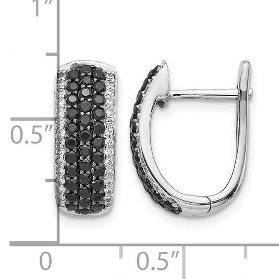 14k White Gold 1 carat Black/White Diamond Pave Hinged Hoop Earrings