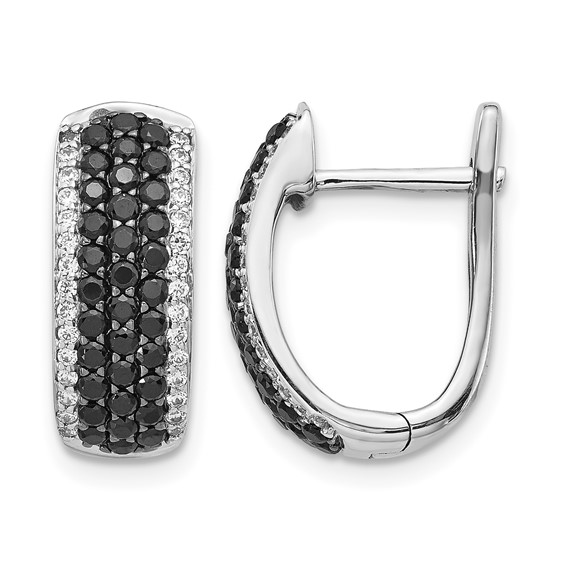 14k White Gold 1 carat Black/White Diamond Pave Hinged Hoop Earrings
