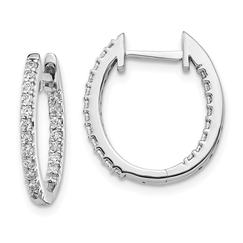 14k White Gold 1/2 carat Lab Grown Diamond VS/SI+ G+ Complete In and Out Hinged Hoop Earrings