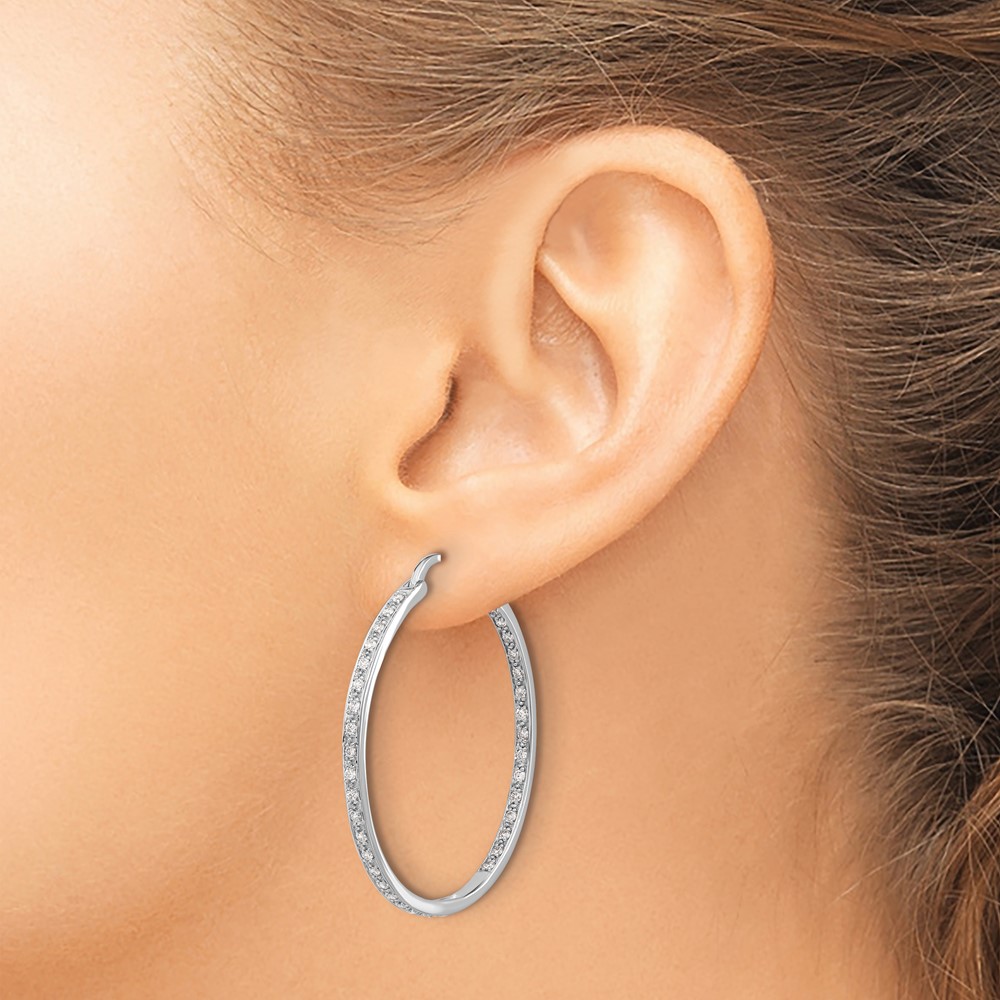 14k White Gold Diamond In/Out Hoop Earrings (EM5423-062-WA)