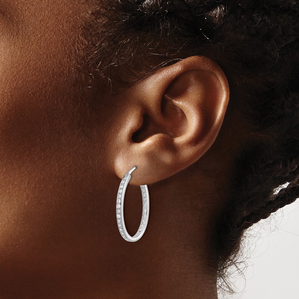 14k White Gold 1/2 carat Lab Grown Diamond VS/SI+ G+ Complete In and Out Hoop Earrings (EM5426-050-WLG)