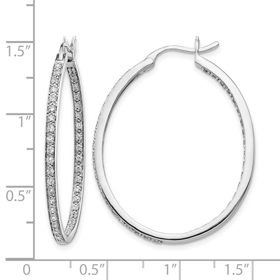 14k White Gold 3/4 carat Diamond In/Out Hoop Earrings