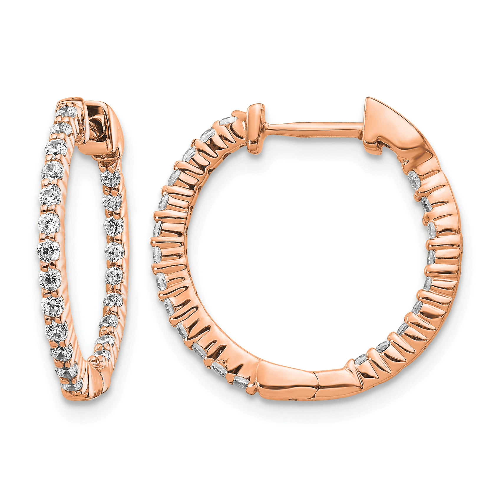 14k Rose Gold Polished Diamond In/Out Hinged Hoop Earrings (EM5430-050-RA)