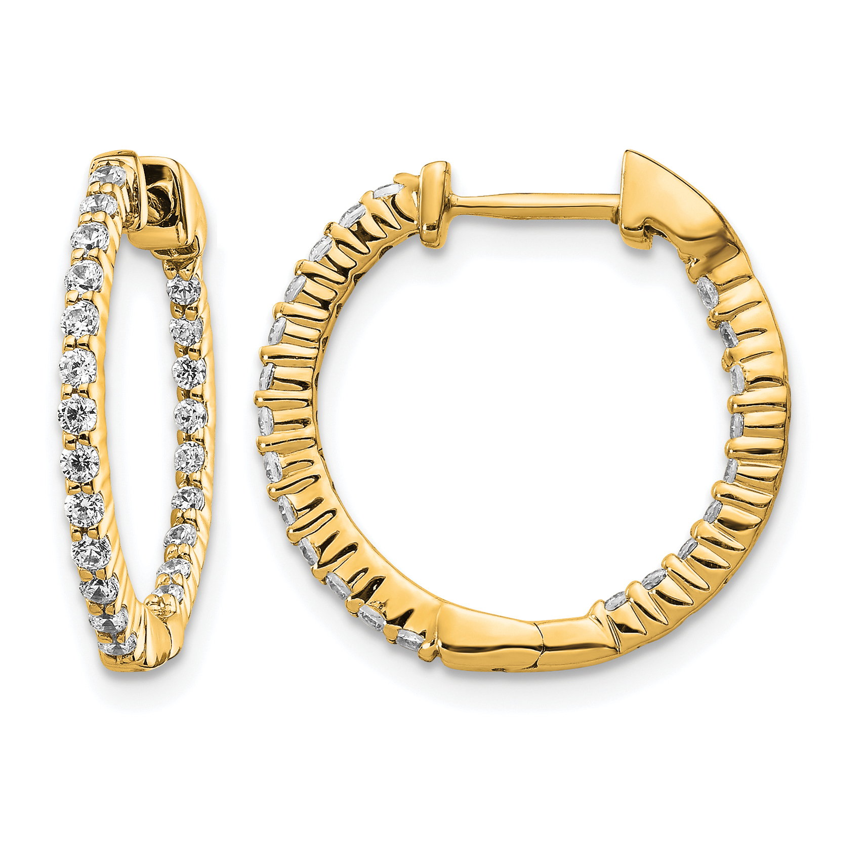 14k Gold Polished Diamond In/Out Hinged Hoop Earrings (EM5430-050-YA)