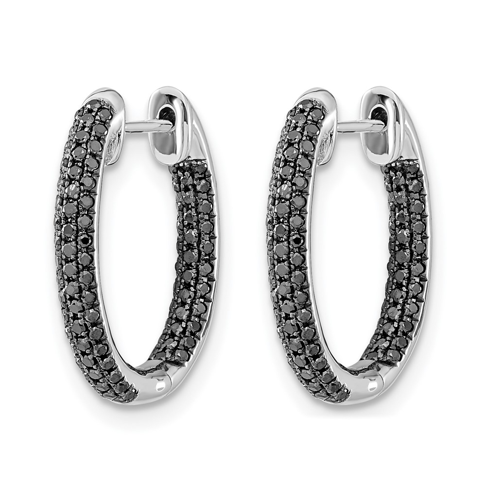 14k White Gold, All Black Diamond In/Out Hoop Earrings (EM5433-BK-050-WA)