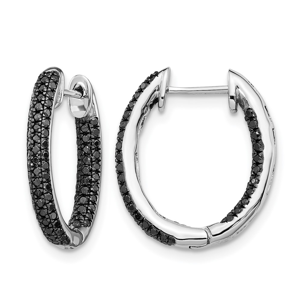14k White Gold, All Black Diamond In/Out Hoop Earrings (EM5433-BK-050-WA)