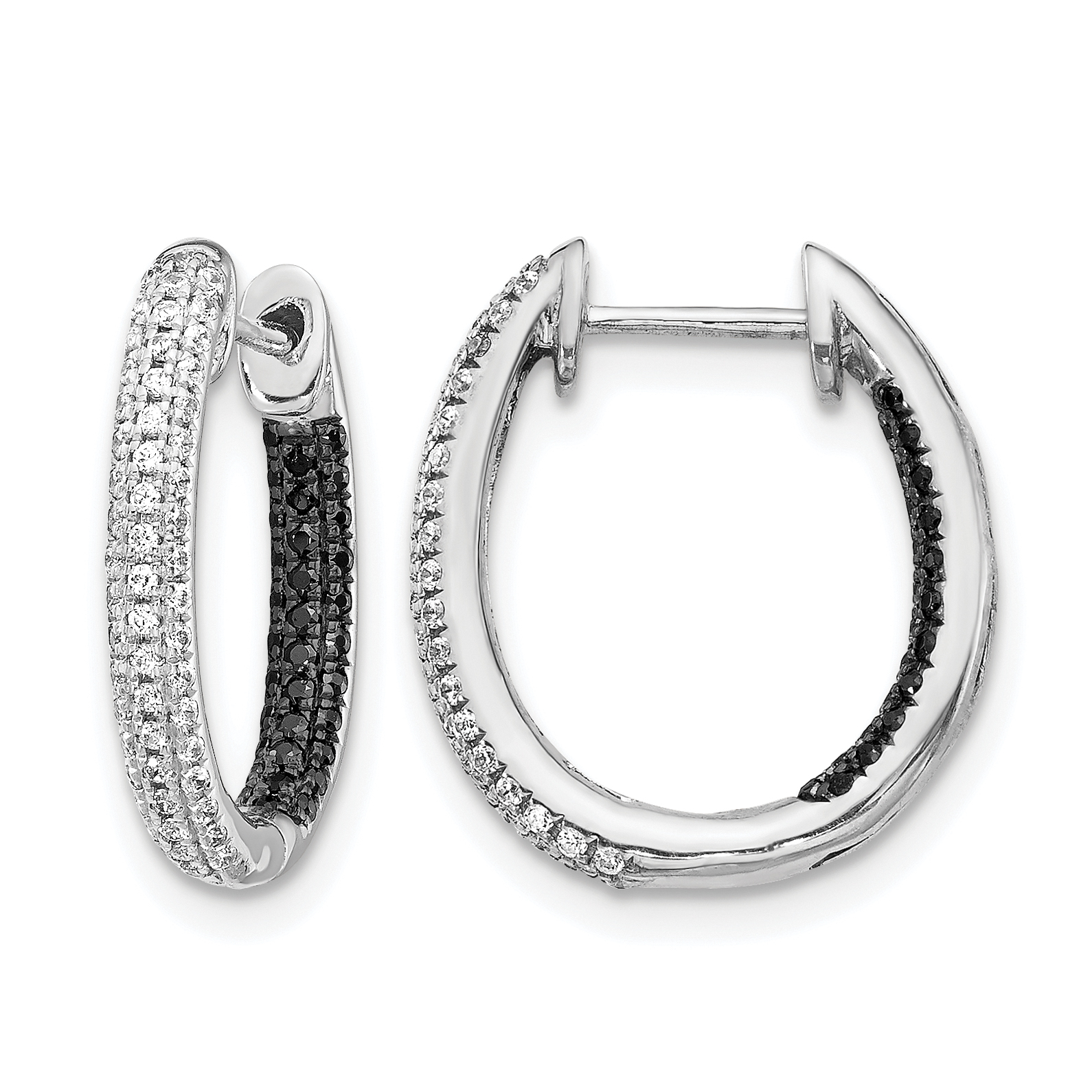 14k White Gold Black and White Diamond In/Out Hoop Earrings (EM5435-BK-055-WA)