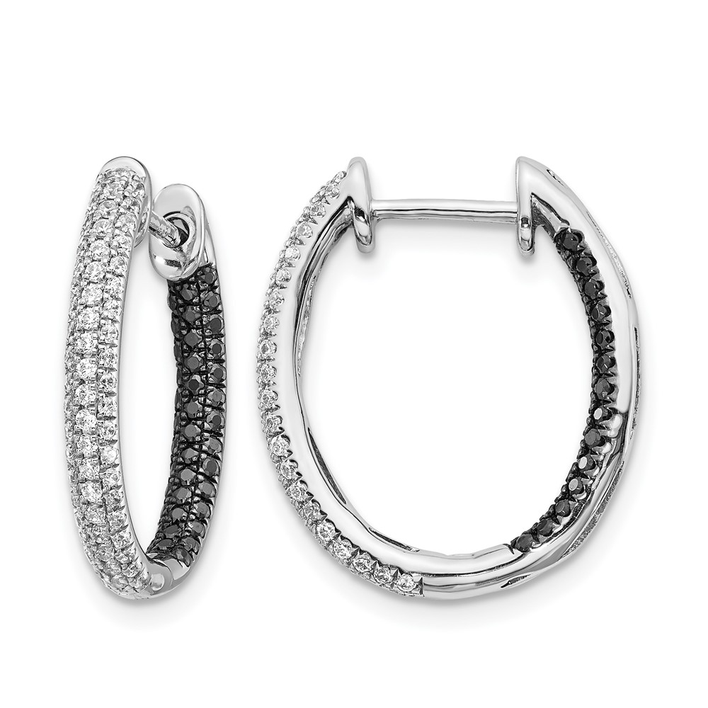 14k White Gold Black and White Diamond In/Out Hoop Earrings (EM5436-BK-088-WA)