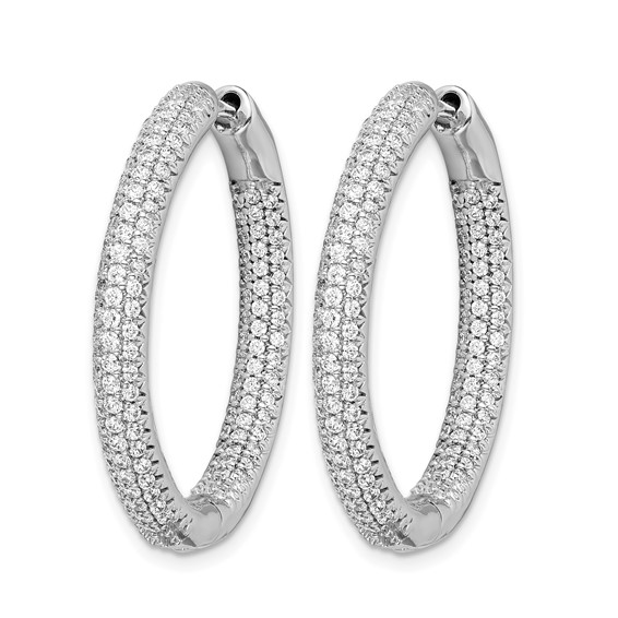 14k White Gold 3-row 1.5 carat Diamond In/Out Hinged Hoop Earrings