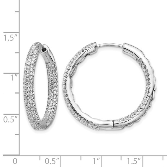 14k White Gold 3-row 1.5 carat Diamond In/Out Hinged Hoop Earrings