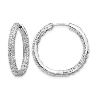 14k White Gold 3-row 1.5 carat Diamond In/Out Hinged Hoop Earrings