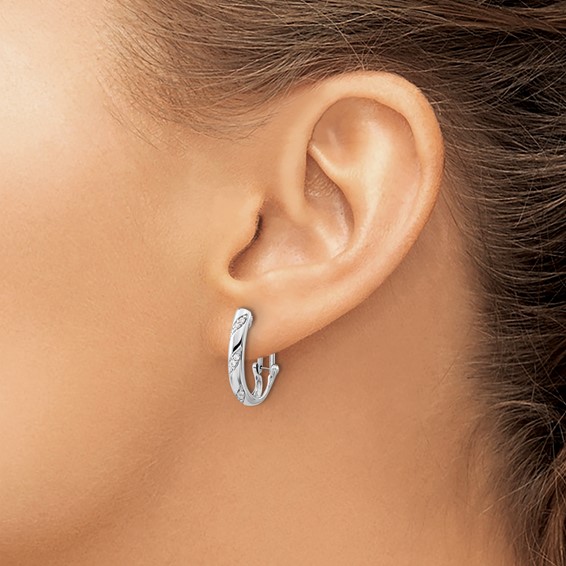 14k White Gold 1/8 carat Diamond Omega Back Hoop Earrings