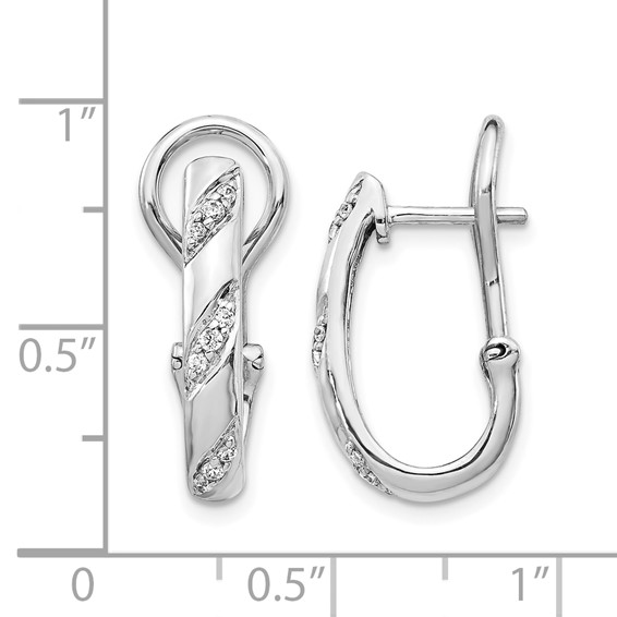 14k White Gold 1/8 carat Diamond Omega Back Hoop Earrings