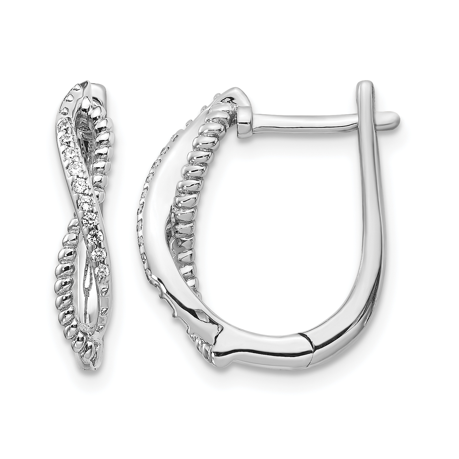14k White Gold Diamond and Twisted Rope Hinged Post Earrings (EM5442-007-WA)
