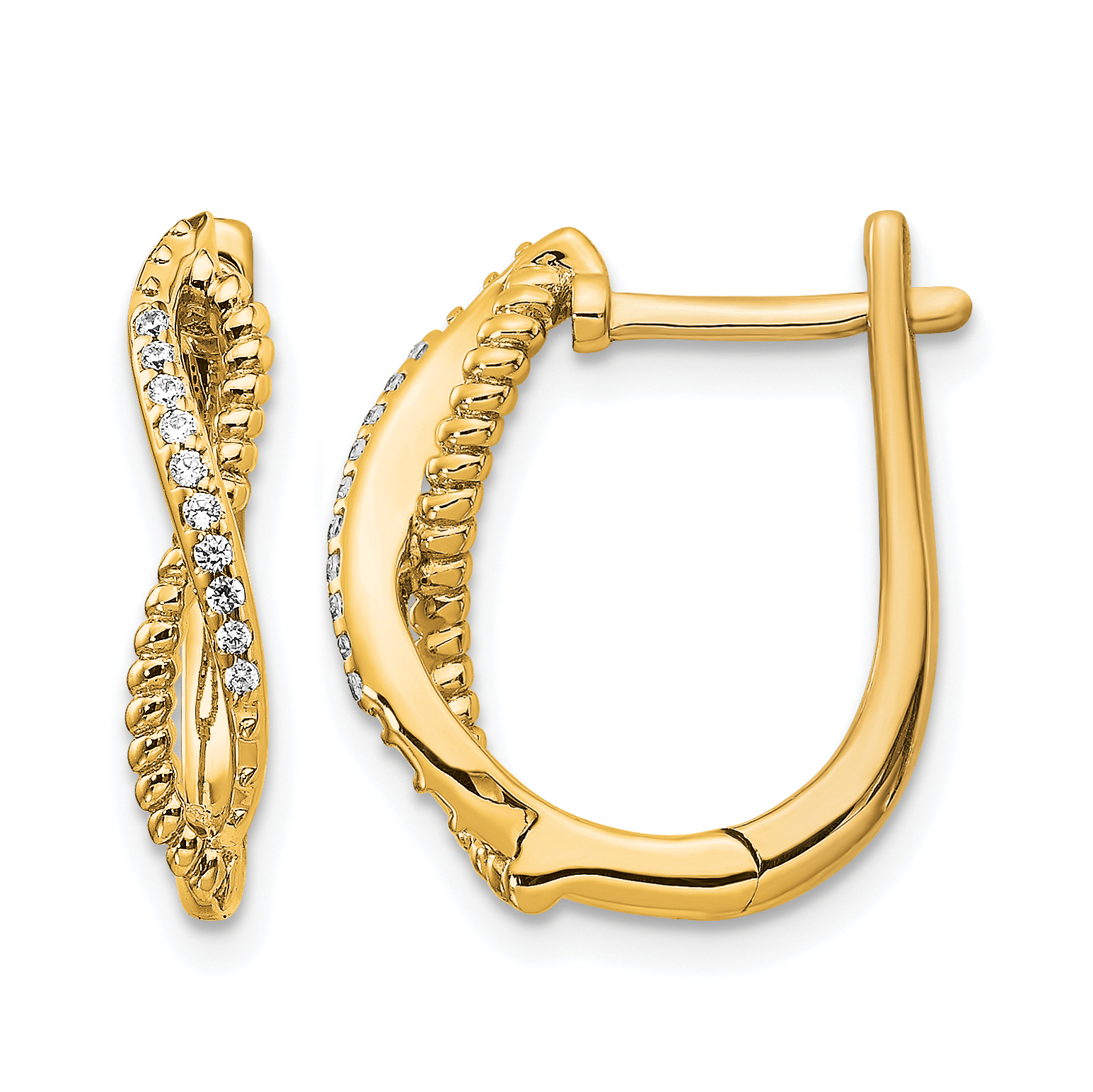 14k Diamond and Twisted Rope Hinged Post Earrings (EM5442-007-YA)