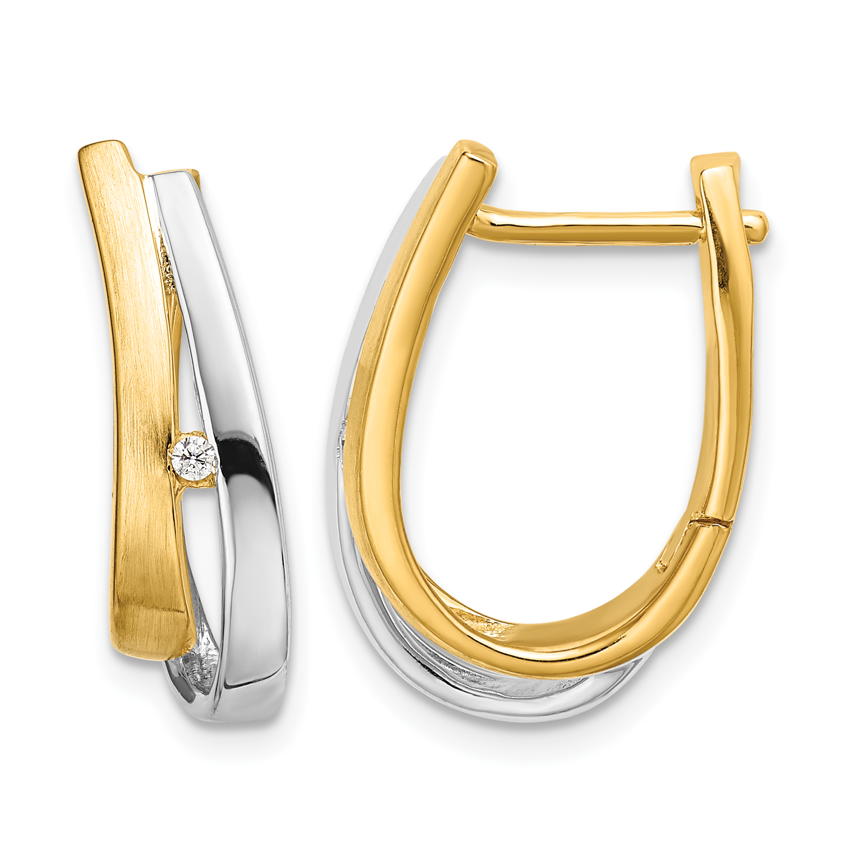 14k Yellow Gold With White Rhodium Diamond Hinged Hoop Earrings (EM5443-004-YWA)