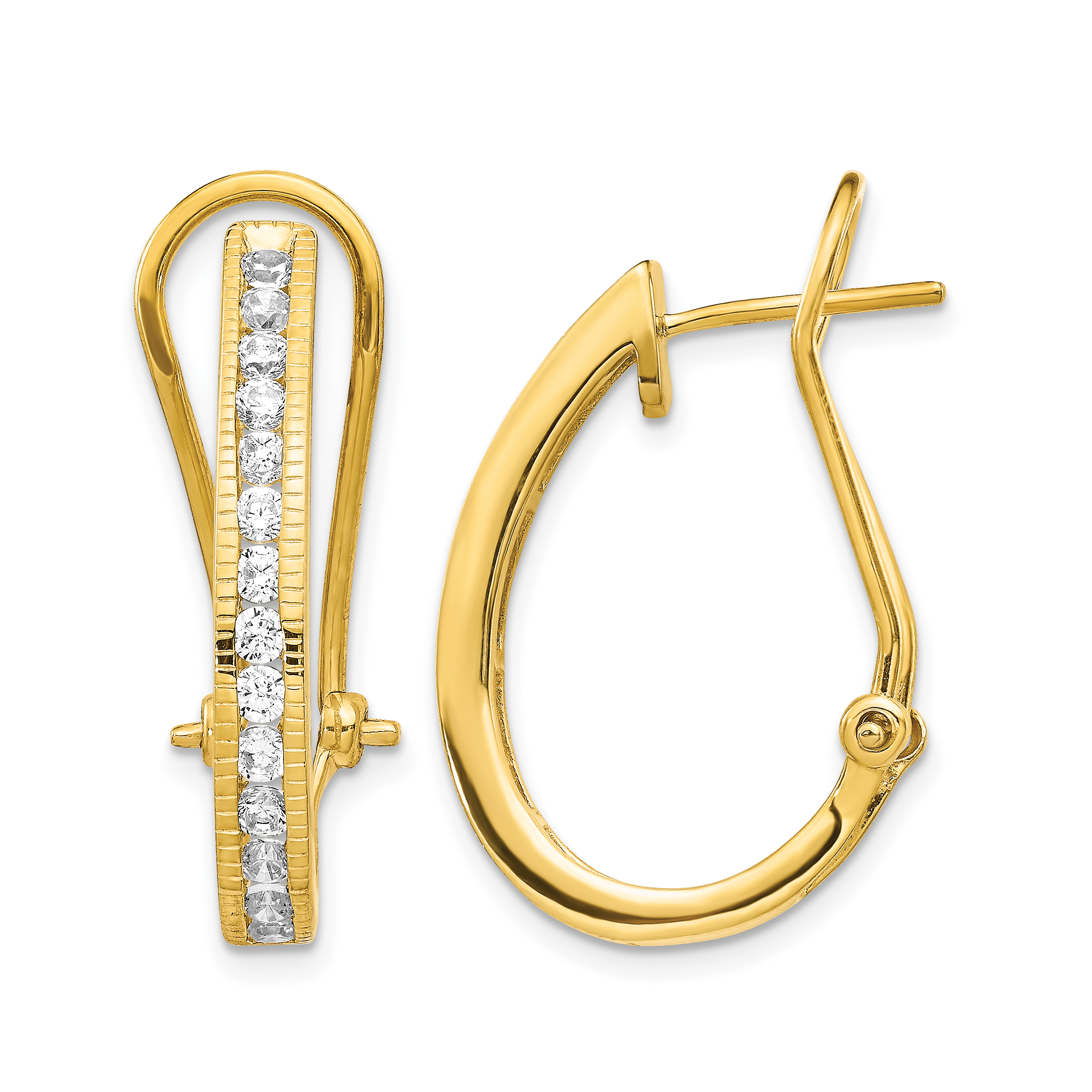 14k Gold Diamond Omega Back Hoop Earrings (EM5445-100-YA)