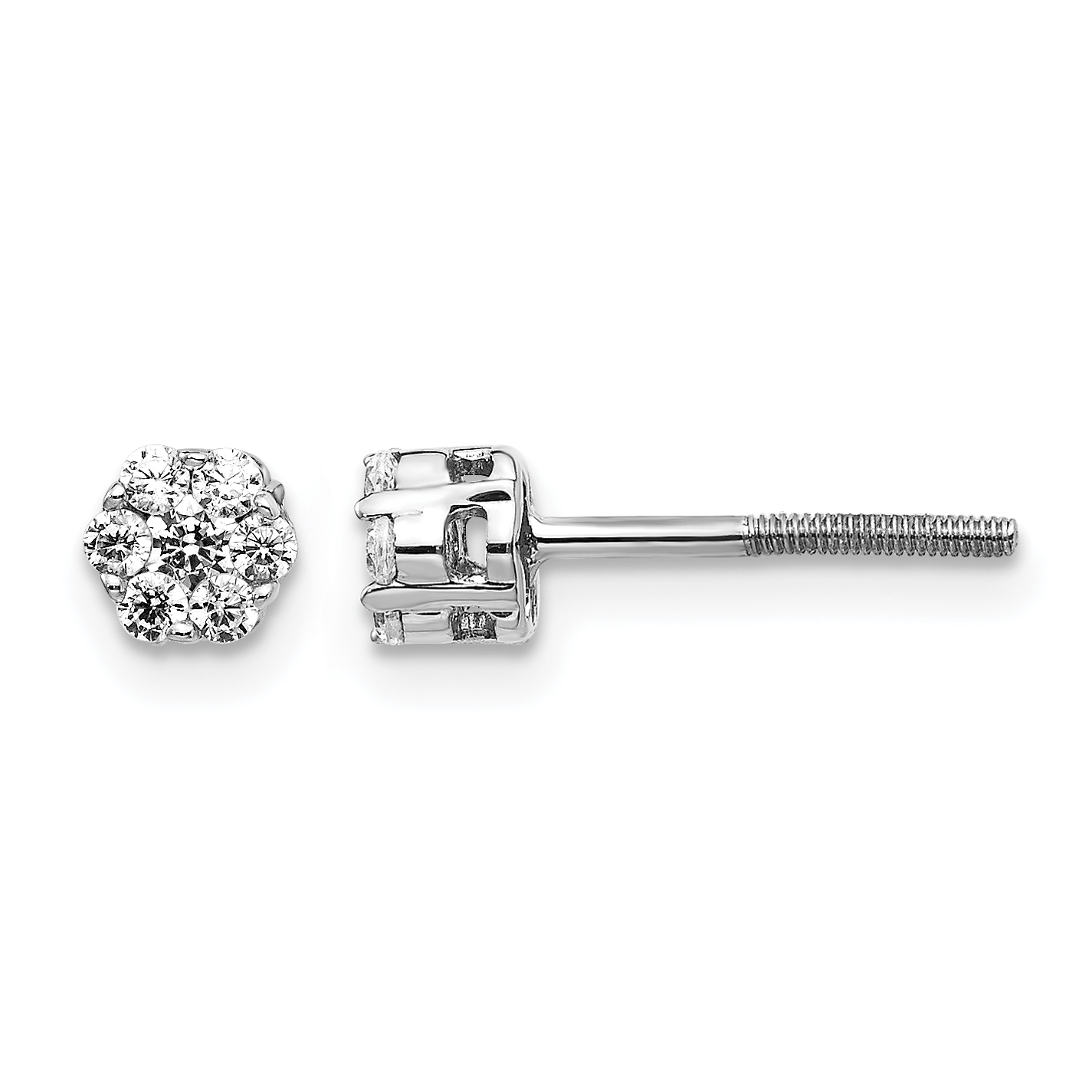 14k White Gold Diamond Cluster Screwback Earrings (EM5455-033-WA)