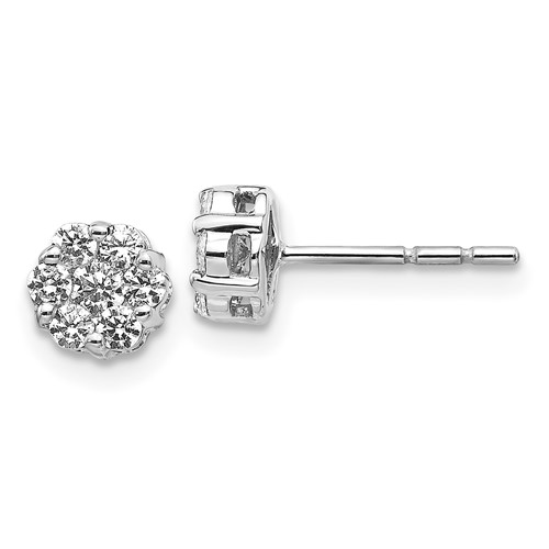 14k White Gold Diamond Cluster Push Back  Earrings