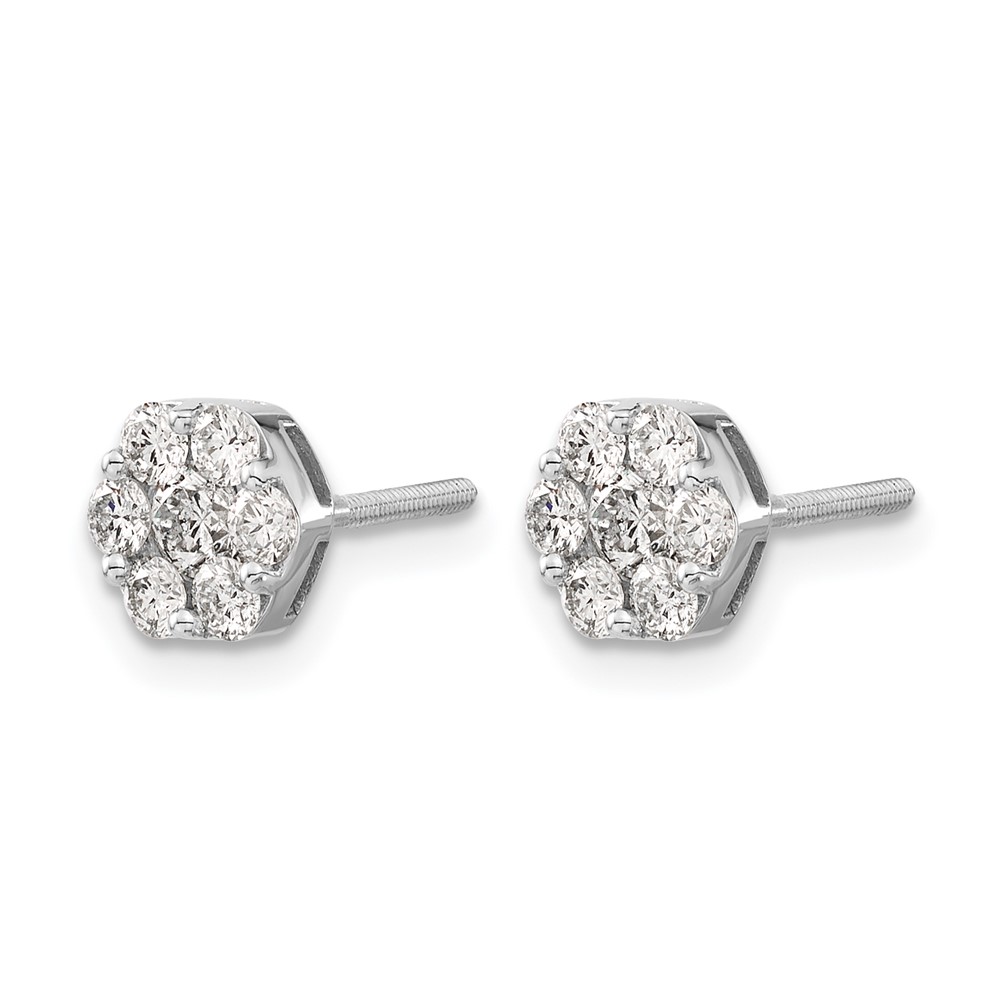 14k White Gold Diamond Cluster Screwback Earrings (EM5458-088-WA)