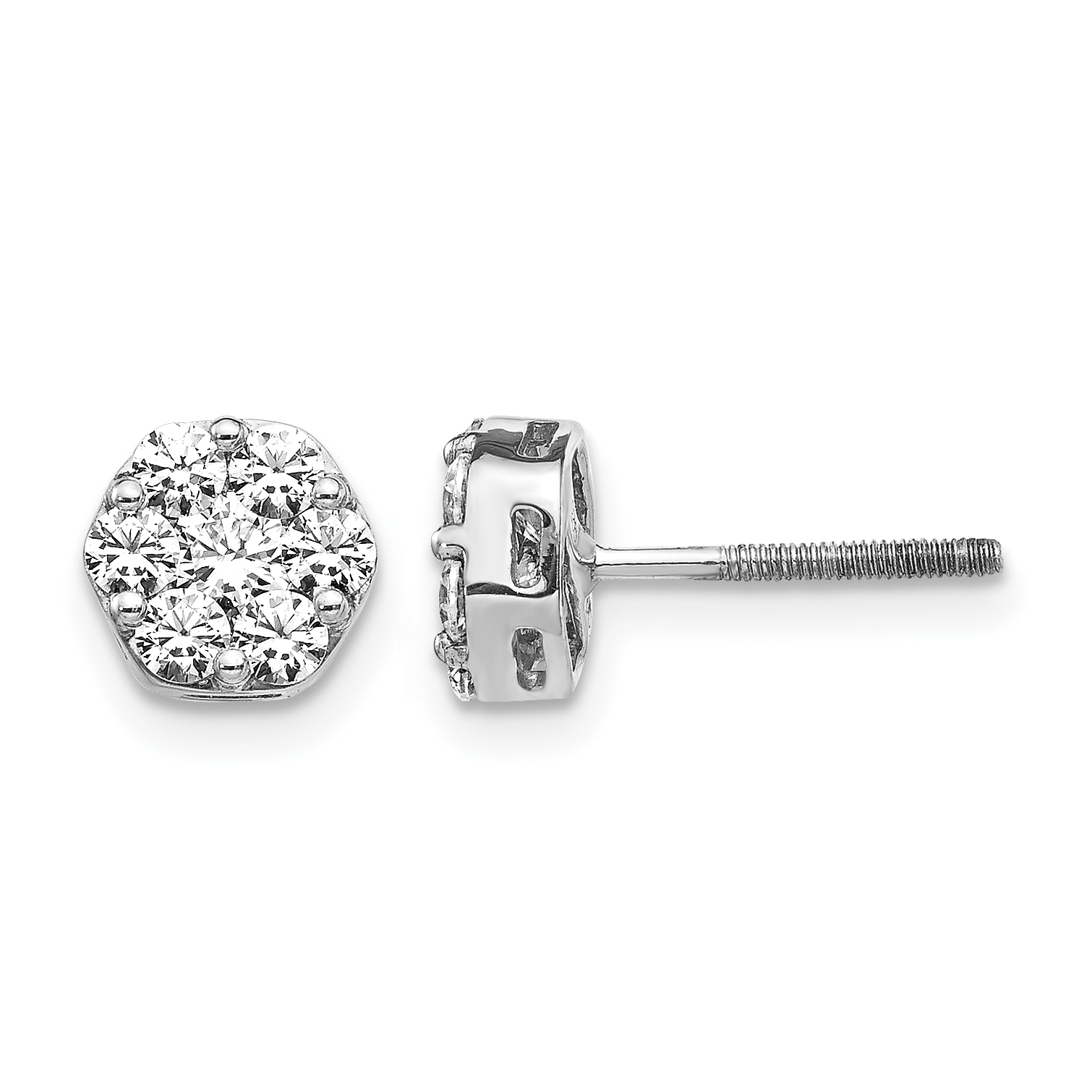 14k White Gold Diamond Cluster Screwback Earrings (EM5458-088-WA)