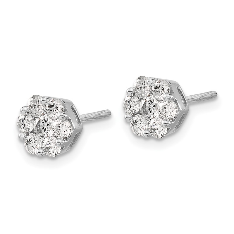 14k White Gold 1 carat Lab Grown Diamond VS/SI+ G+ Screwback Cluster Post Earrings