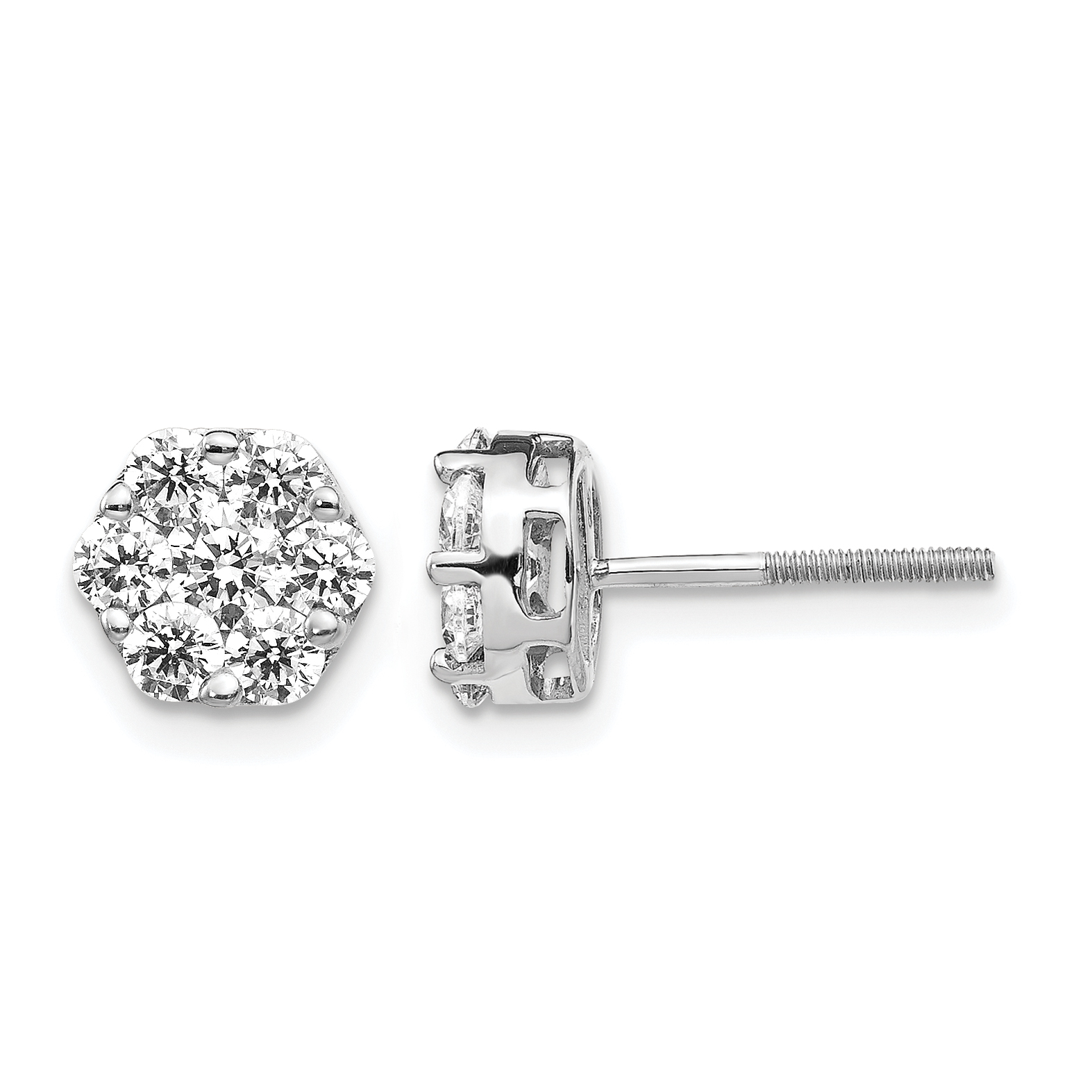 14k White Gold Diamond Cluster Screwback Earrings (EM5458-110-WA)