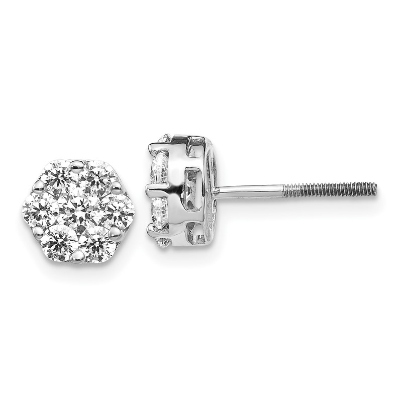 14k White Gold 1 carat Lab Grown Diamond VS/SI+ G+ Screwback Cluster Post Earrings