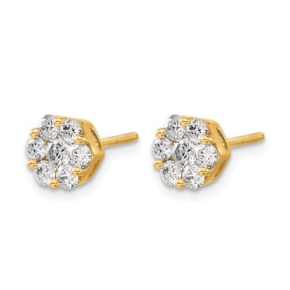 14k Yellow Gold Diamond Cluster Screwback Earrings-Blank NO Dias