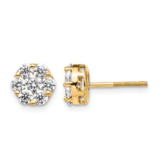 14k Yellow Gold Diamond Cluster Screwback Earrings-Blank NO Dias