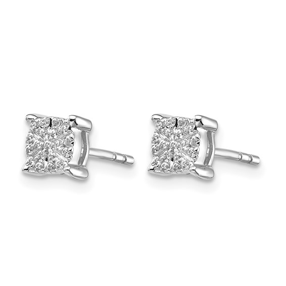 14k White Gold 1/6 carat Diamond Cluster Post Earrings