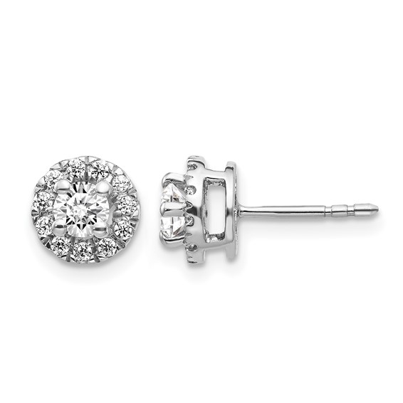 14k White Gold 5/8 carat Diamond Halo Cluster Post Earrings