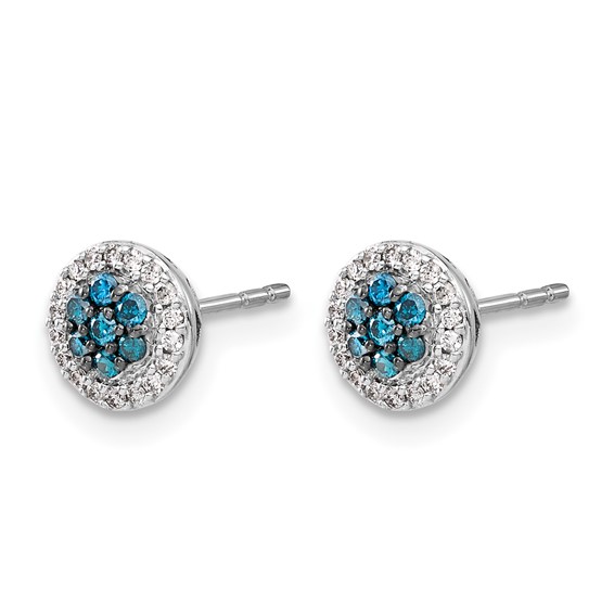 14k White Gold 1/4 carat Blue/White Diamond Cluster Post Earrings