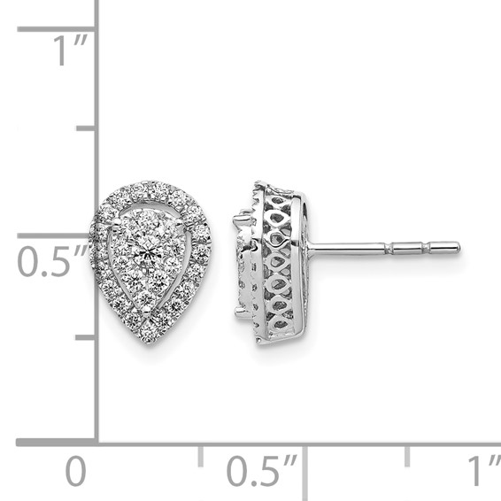 14k White Gold 1/2 carat Diamond Teardrop Cluster Post Earrings