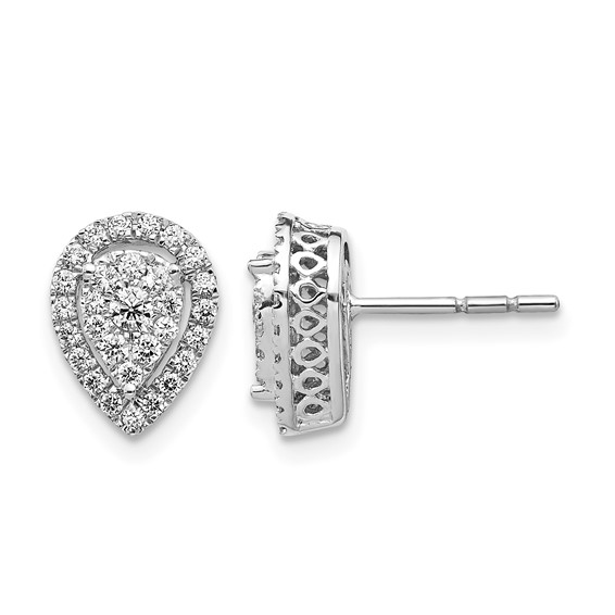 14k White Gold 1/2 carat Diamond Teardrop Cluster Post Earrings