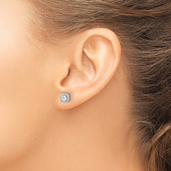 14k White Gold 5/8 carat Diamond Square Cluster Post Earrings