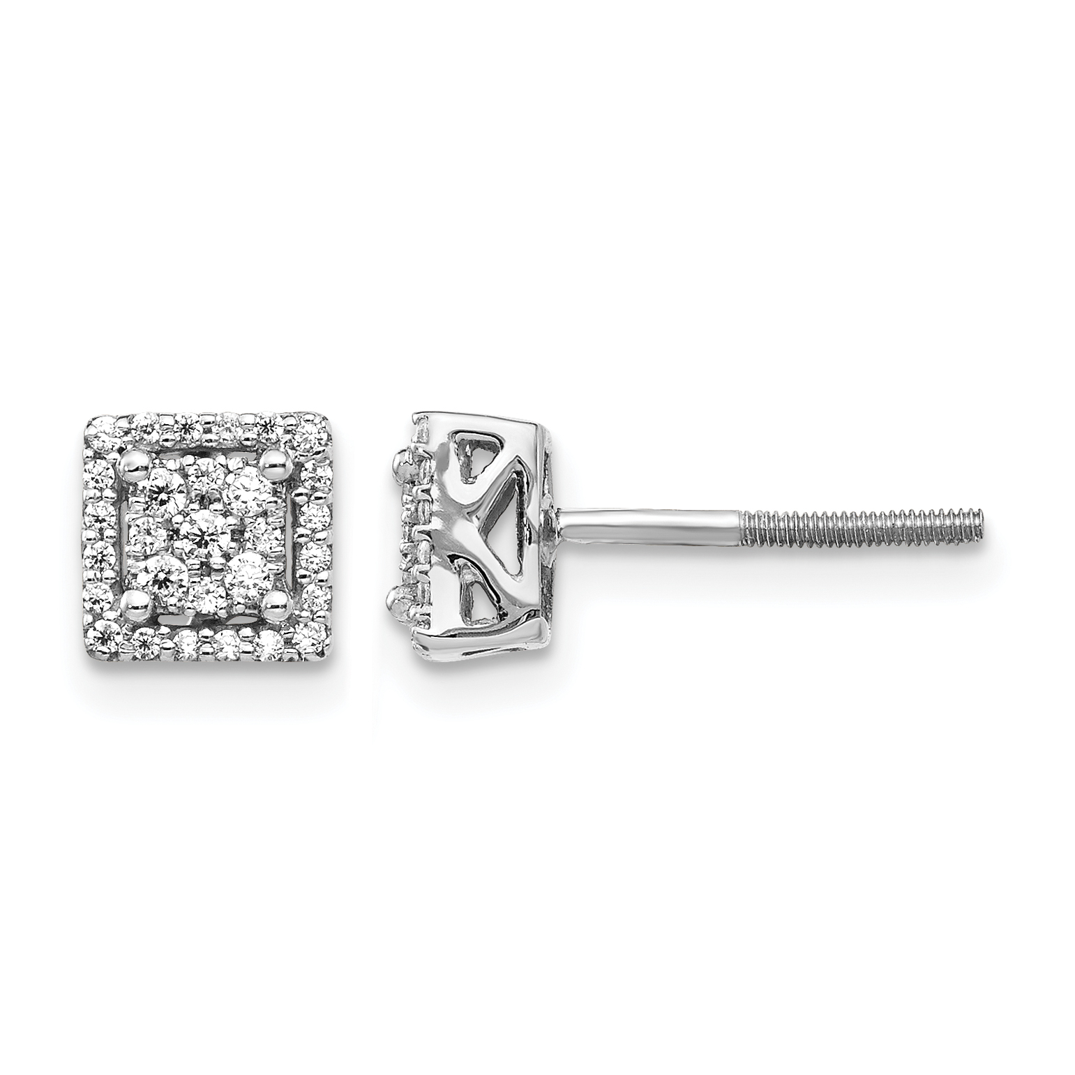 14k White Gold Diamond Square Screw Back Post Earrings (EM5470-025-WA)