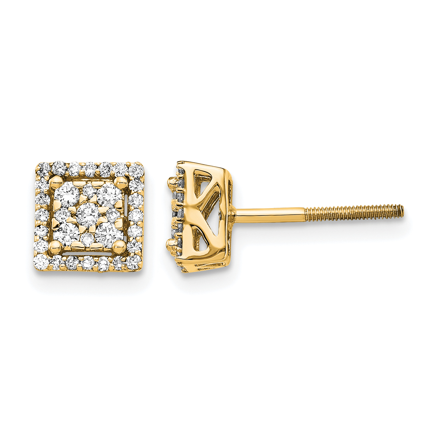 14k Diamond Square Screw Back Post Earrings (EM5470-033-YA)