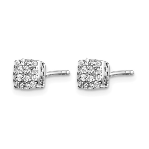 14k White Gold 1/4 carat Diamond Square Halo Post Earrings