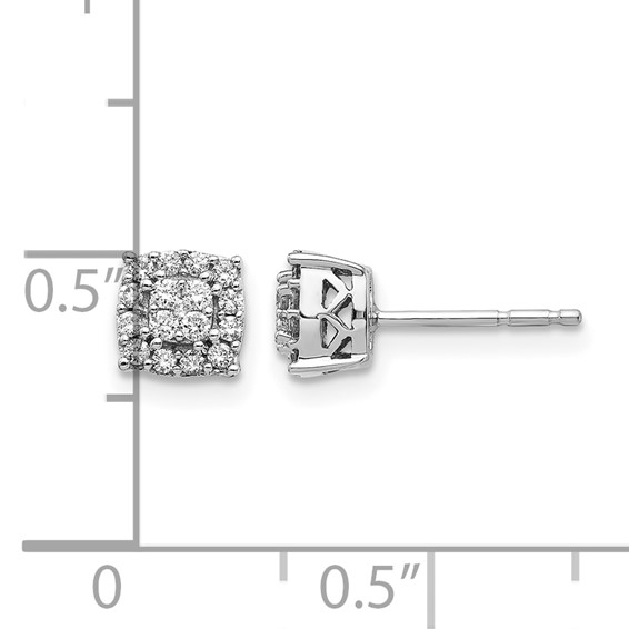 14k White Gold 1/4 carat Diamond Square Halo Post Earrings