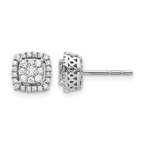 14K White Gold 0.50 Carat Lab Grown Diamond VS SI+ G+ Double Halo Post Earrings