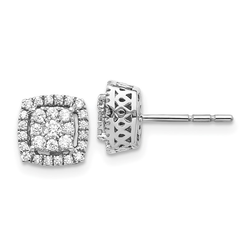 14k White Gold 1/2 carat Lab Grown Diamond VS/SI+ G+ Double Halo Post Earrings