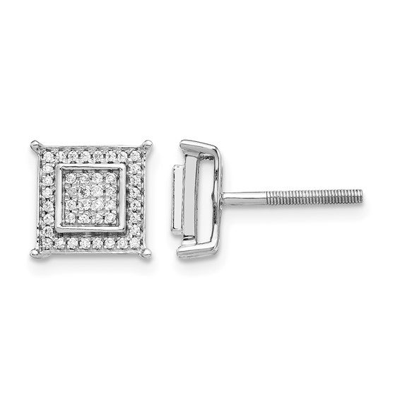 Diamond Small Double Square Bezel Post Earrings