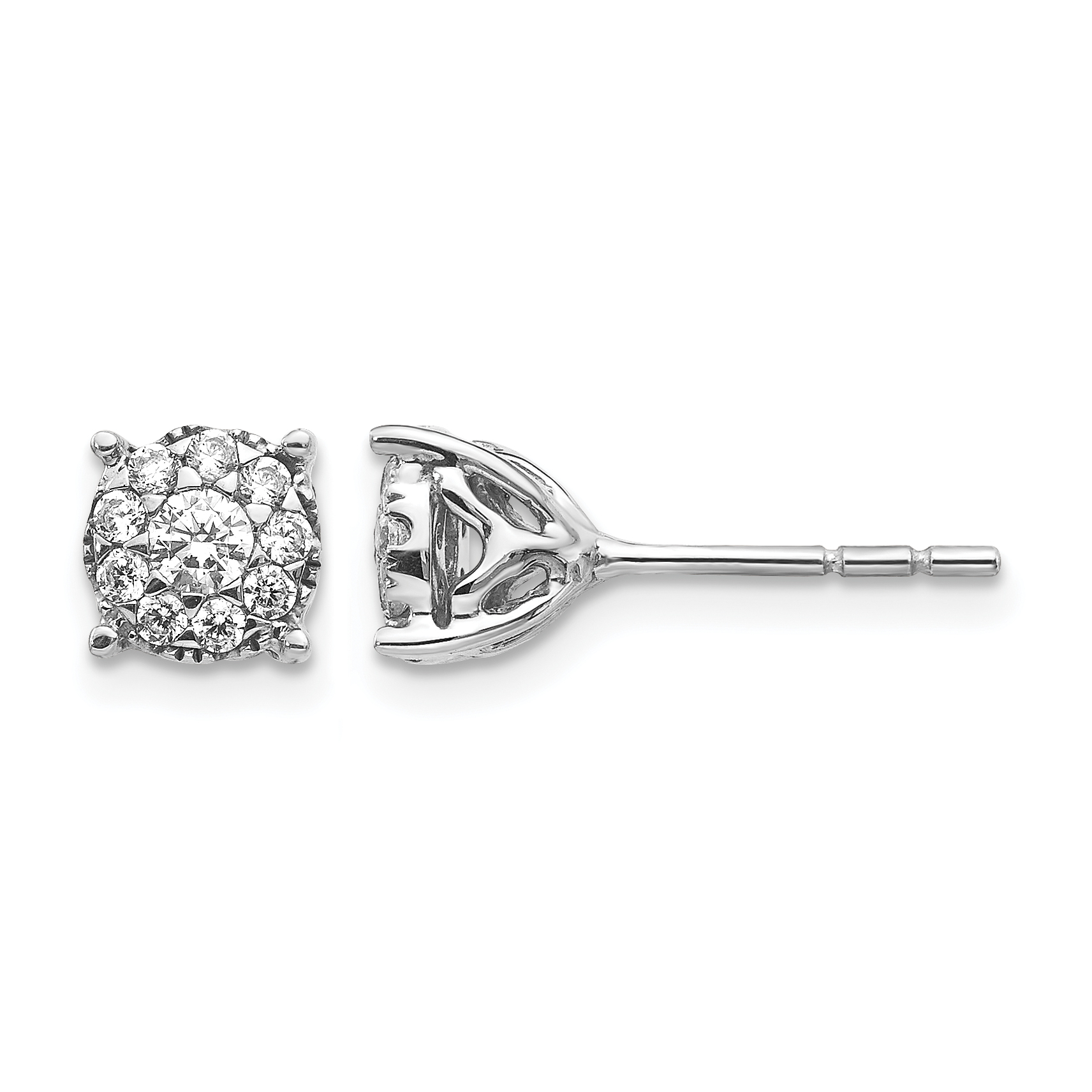 14k White Gold Diamond Cluster Post Earrings (EM5480-050-WA)