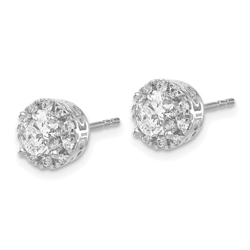 14k White Gold 1 carat Lab Grown Diamond VS/SI+ G+ Complete Halo Post Earrings